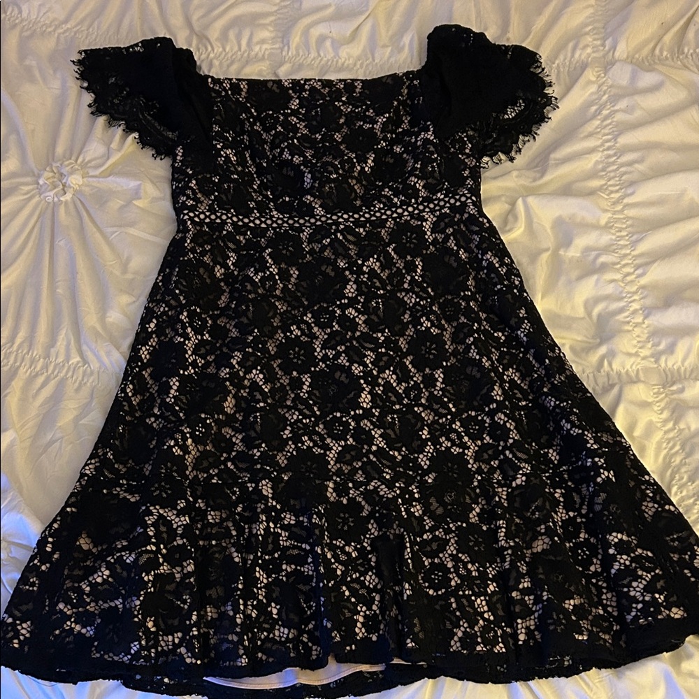 J crew Black Lace Dress with Short Sleeves